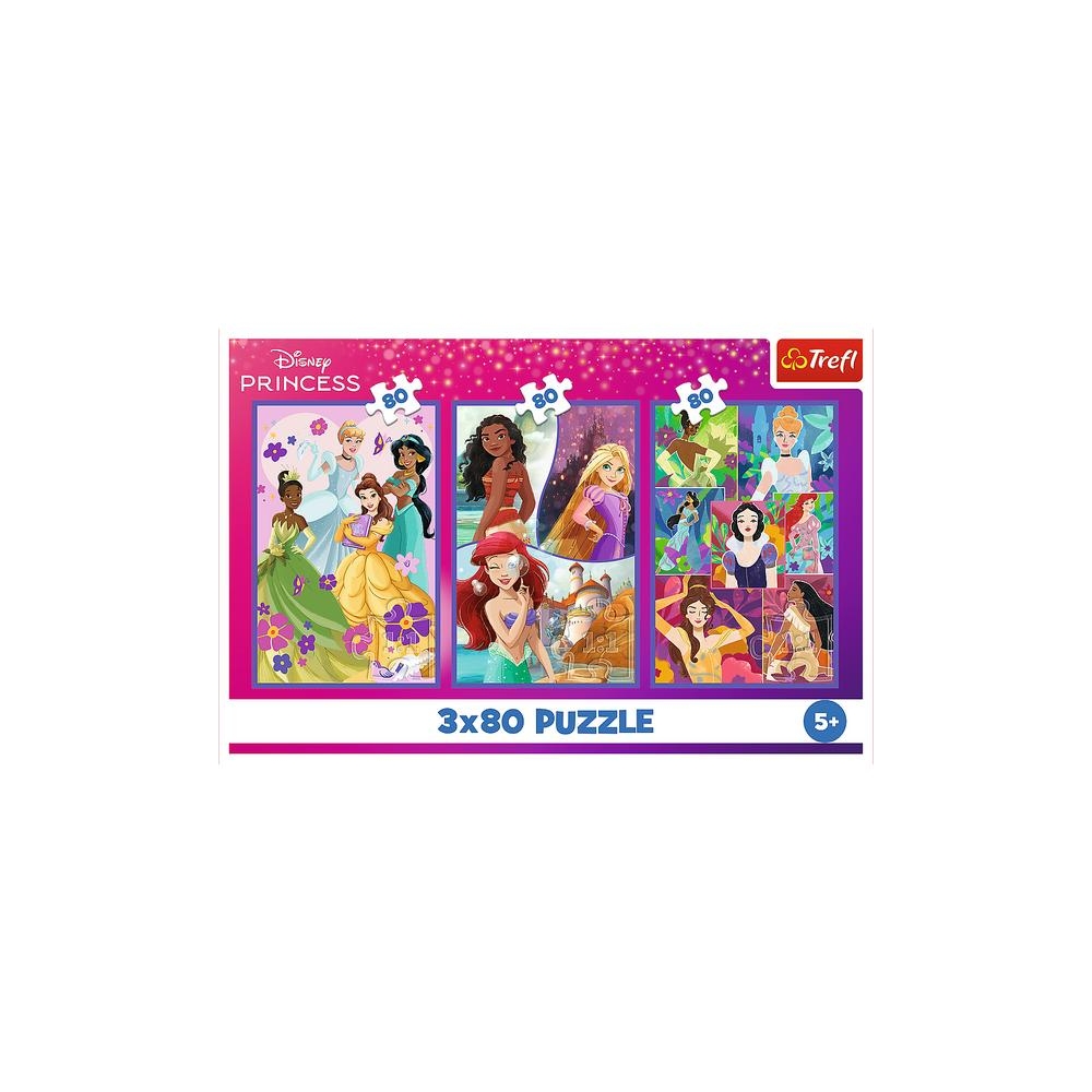 Dėlionė - 3x80 - Princesės draugai - "Disney" princesė - Trefl 34884-Žaislai, Dėlionės, Dėlionės iki 500 detalių-e-vaikas