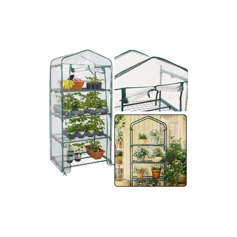 Mini sodo balkono šiltnamis 4 metalinės lentynos PVC folija 69 x 49 x 157cm-Namai, laisvalaikis, turizmas, Sodas - daržas-e-vaik