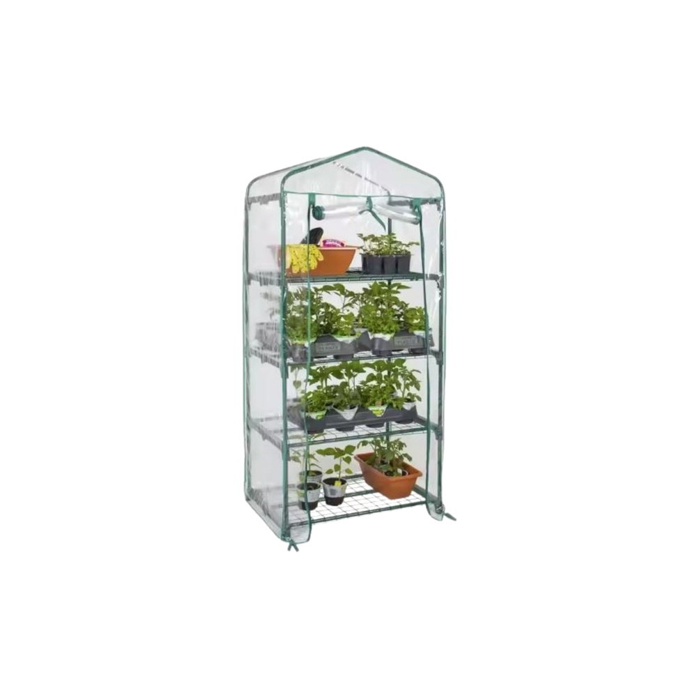 Mini sodo balkono šiltnamis 4 metalinės lentynos PVC folija 69 x 49 x 157cm-Namai, laisvalaikis, turizmas, Sodas - daržas-e-vaik