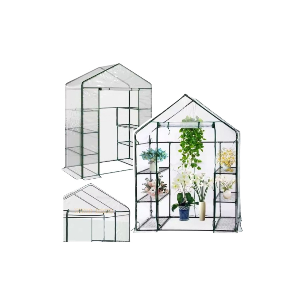 Mini Szklarnia Balkonowa Ogrodowa 4 Półki Metalowe Folia PVC 195 x 143 x 73cm