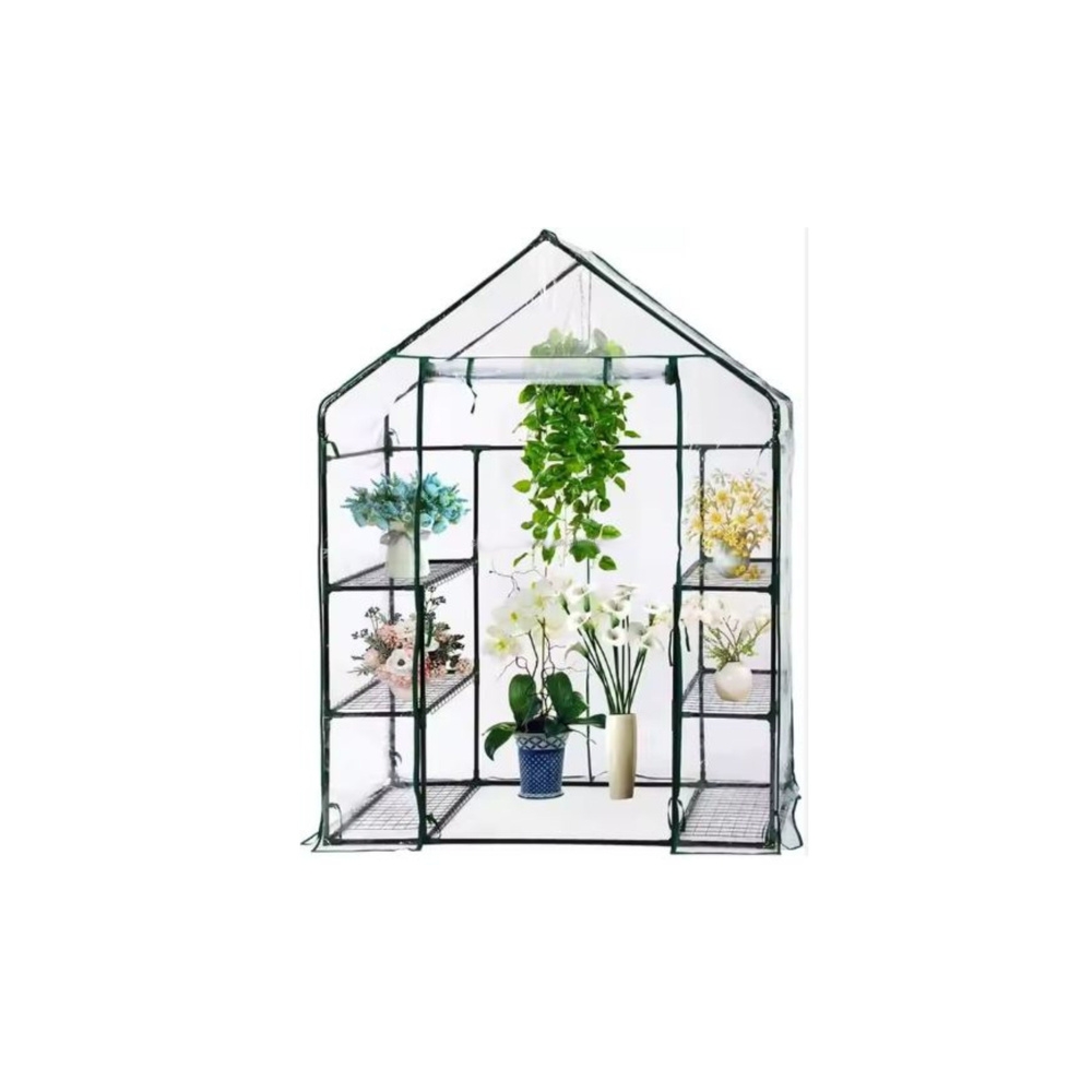 Mini sodo šiltnamis 4 metalinės lentynos PVC folija 195 x 143 x 73cm