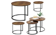 Zestaw Okrągłe Stoliki Kawowe 3w1 Vintage Naturalne Drewno 51cm 40cm 30cm
