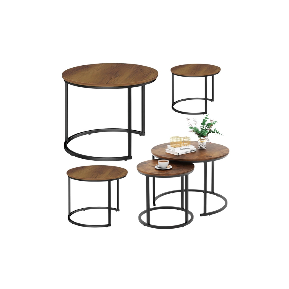 Apvalus kavos staliukas rinkinys 3in1 Vintage natūrali mediena 51cm 40cm 30cm-Namai, laisvalaikis, turizmas, Namų apyvokos prekė