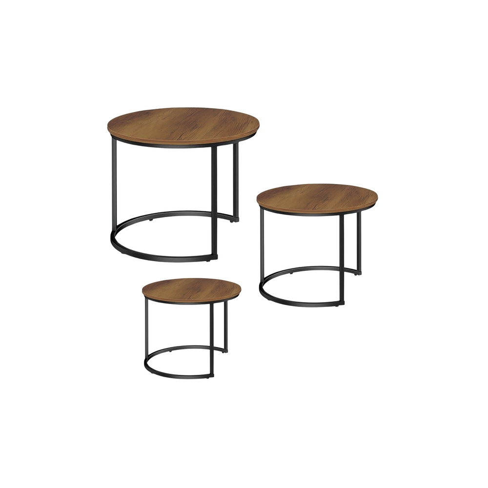 Apvalus kavos staliukas rinkinys 3in1 Vintage natūrali mediena 51cm 40cm 30cm-Namai, laisvalaikis, turizmas, Namų apyvokos prekė