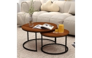 Zestaw Okrągłe Stoliki Kawowe 3w1 Vintage Naturalne Drewno 51cm 40cm 30cm
