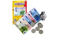 Žaislinių pinigų rinkinys - banknotai ir monetos Eurai