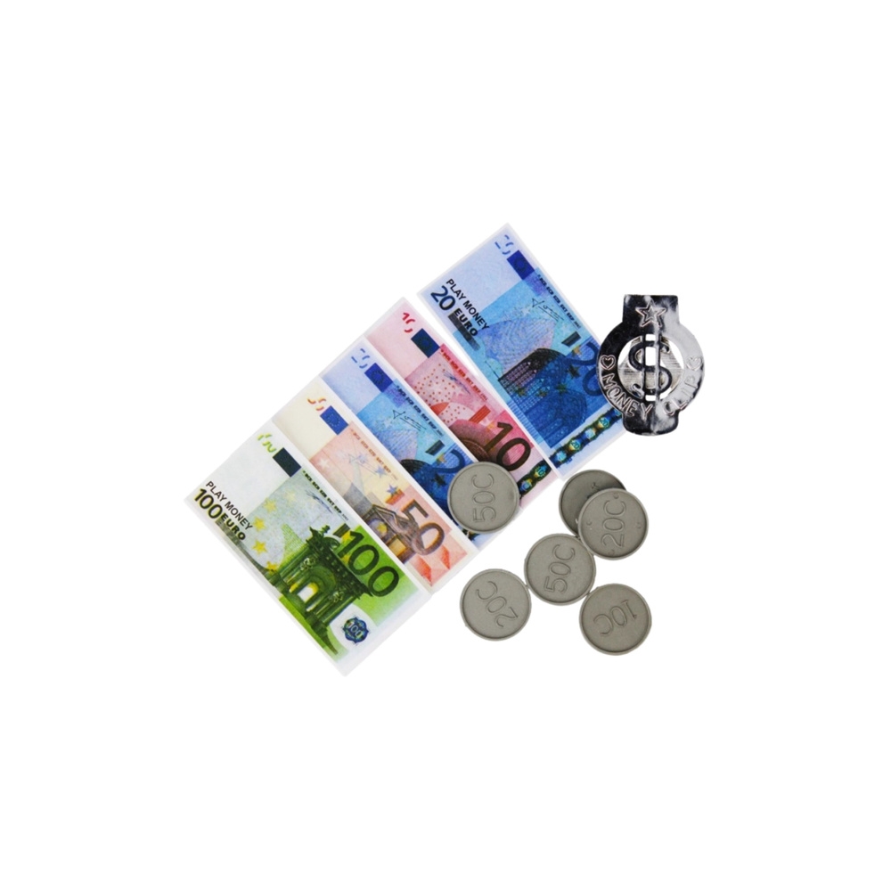 Žaislinių pinigų rinkinys - banknotai ir monetos Eurai