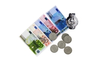 Zestaw Pieniądze Zabawkowe Euro Banknoty Monety Eurozawieszka