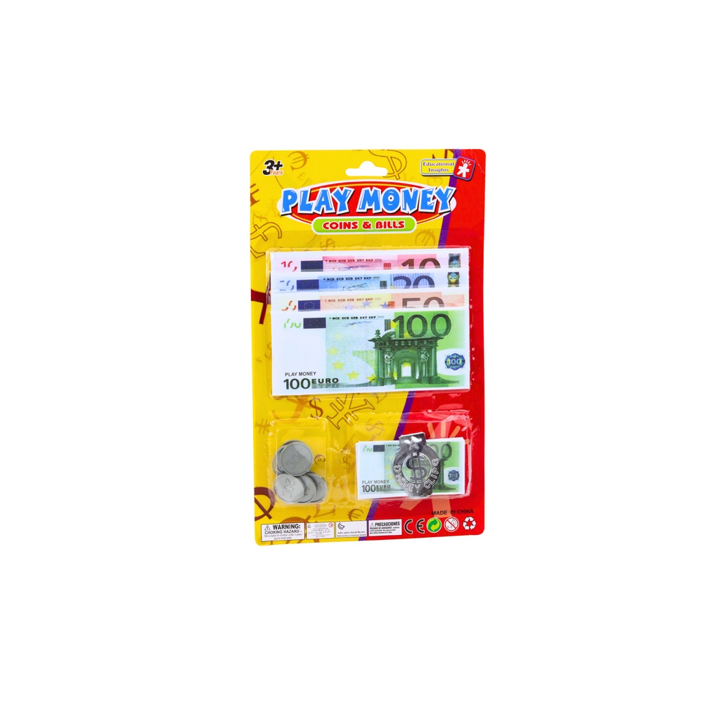 Žaislinių pinigų rinkinys - banknotai ir monetos Eurai