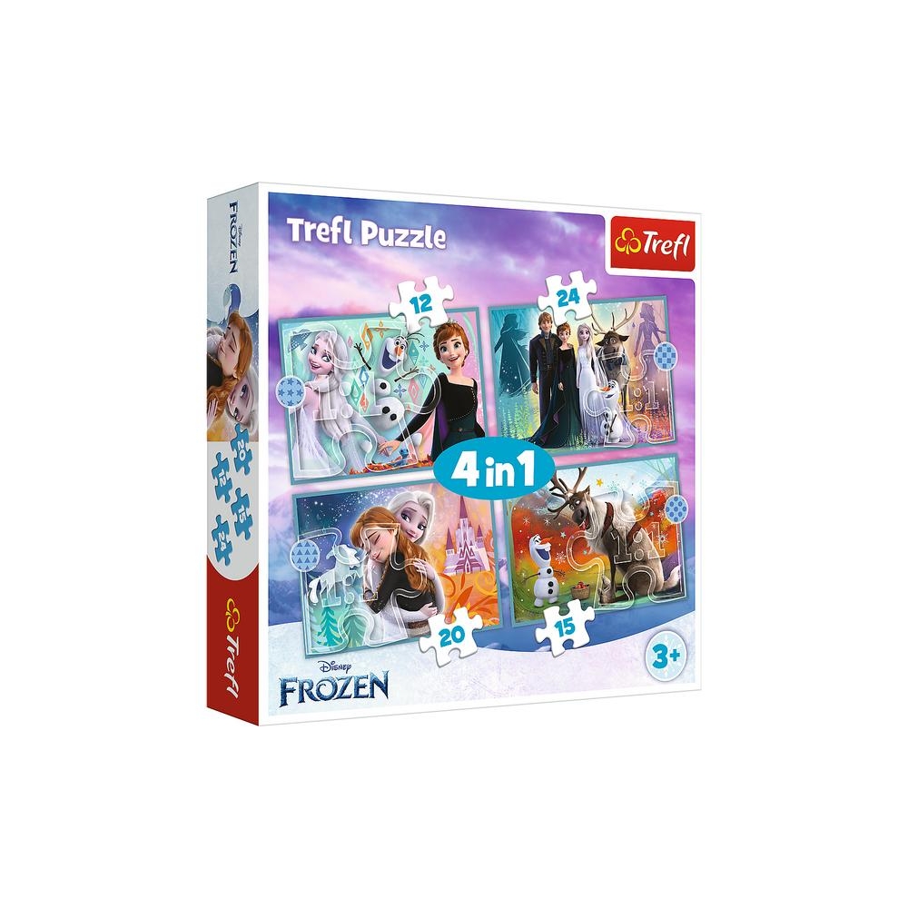 Dėlionė – 4-in-1 (12, 15, 20, 24) – Nuostabus „Frozen“ pasaulis – Ledo karalystė – Trefl 34381-Žaislai, Dėlionės, Dėlionės iki 5