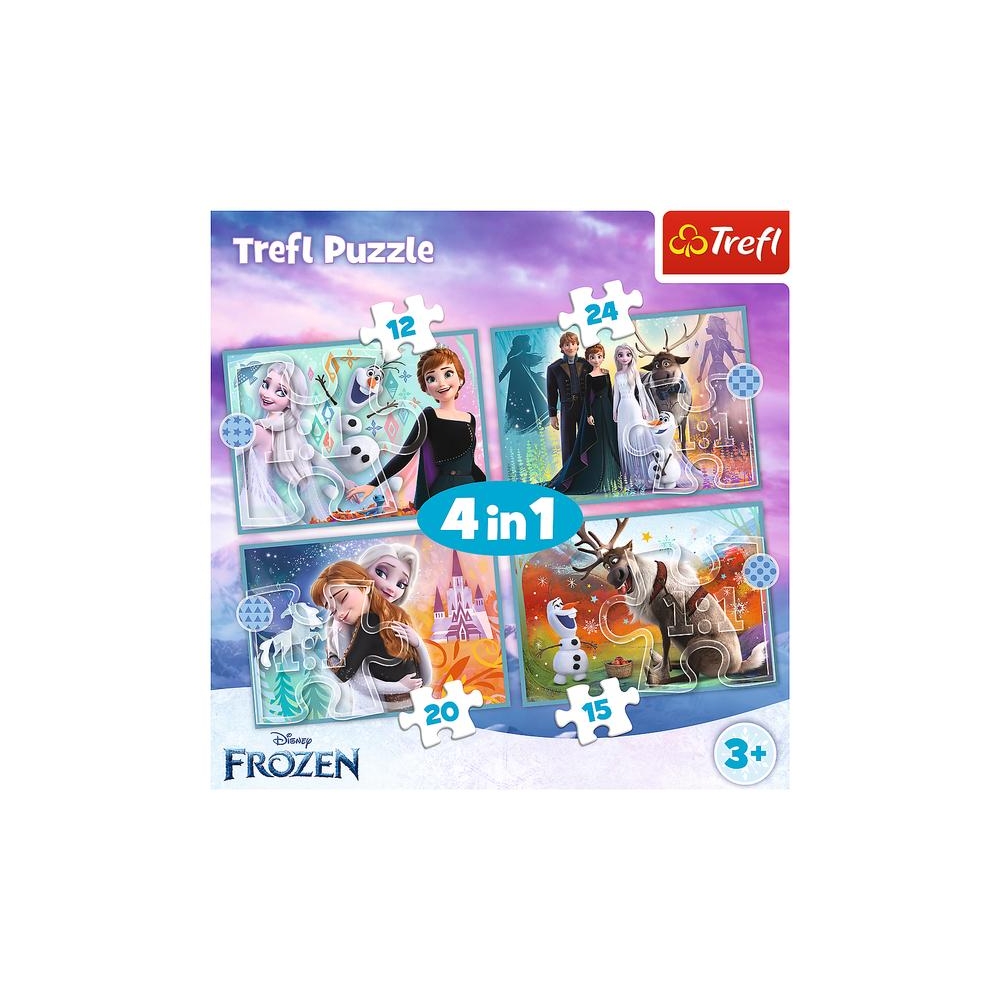 Dėlionė – 4-in-1 (12, 15, 20, 24) – Nuostabus „Frozen“ pasaulis – Ledo karalystė – Trefl 34381-Žaislai, Dėlionės, Dėlionės iki 5