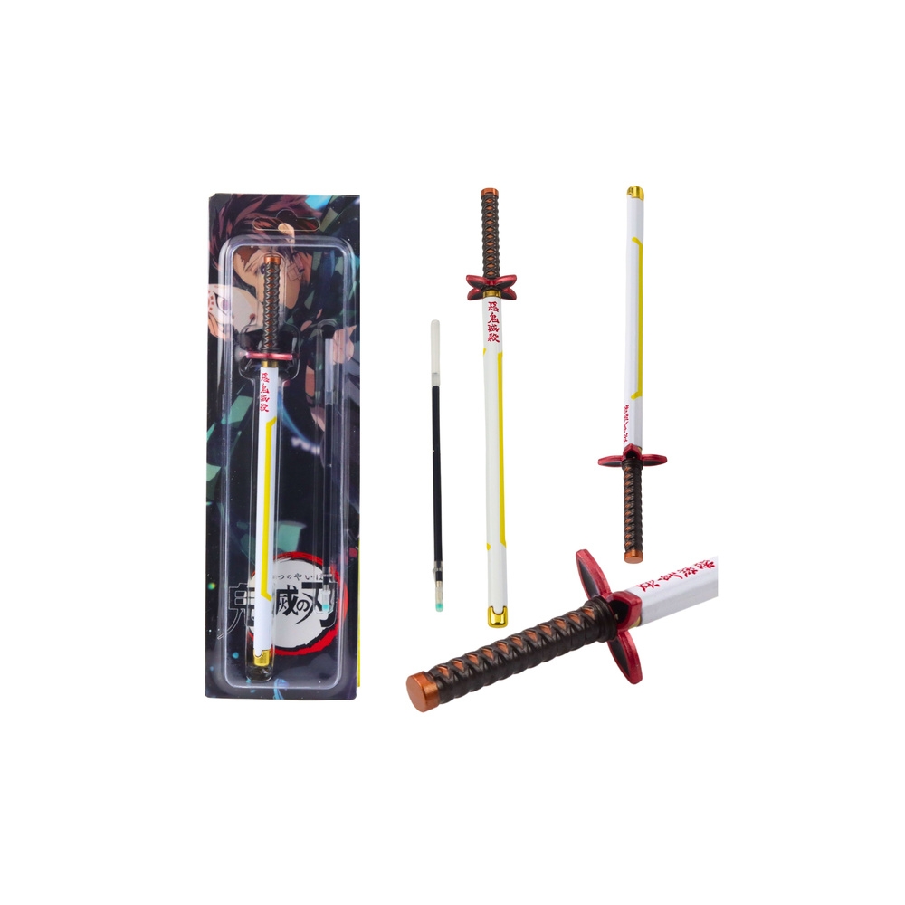 Katana kardas Anime Metalinis rašiklis Juodas rašalas Keičiamas baltas ir geltonas pildas