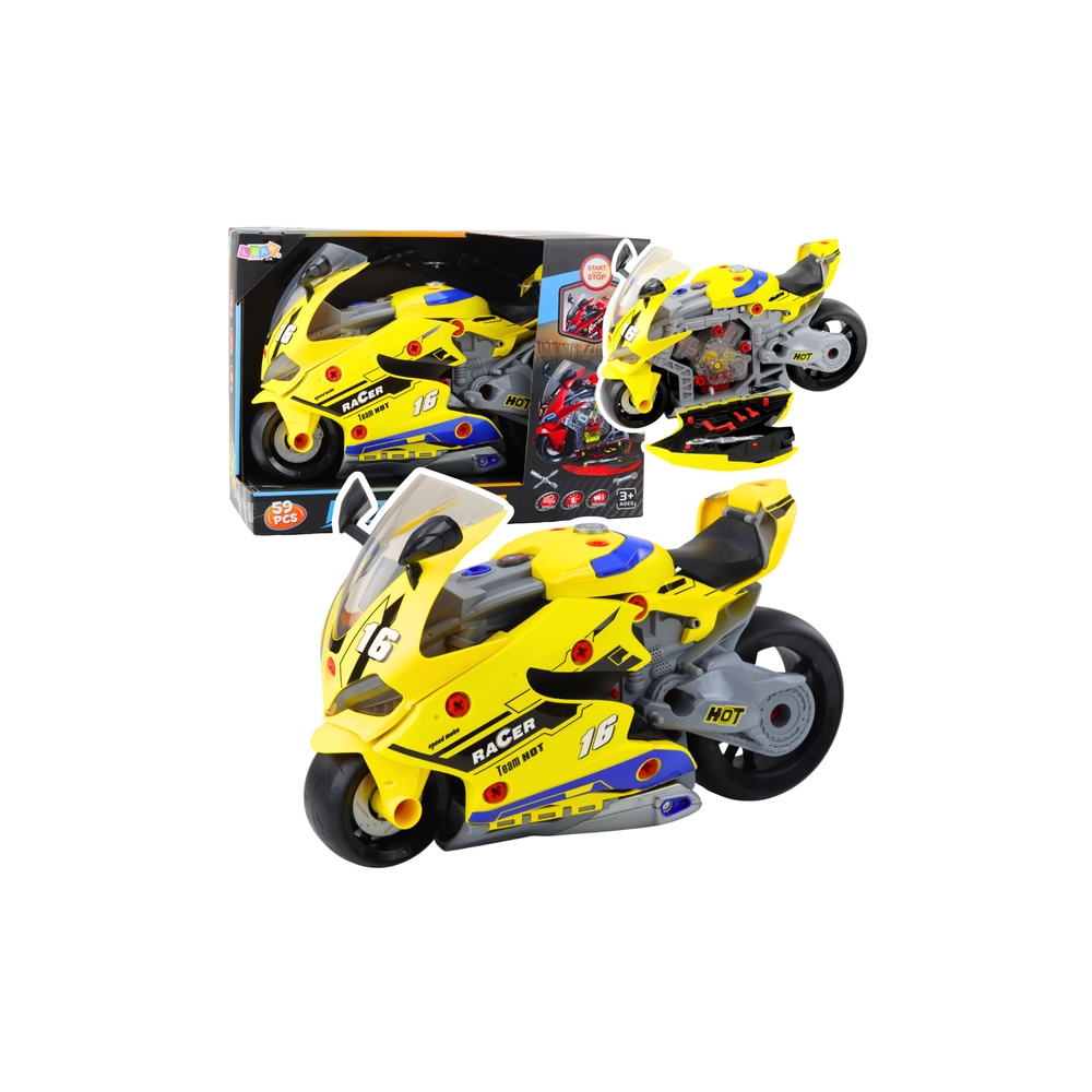 Konstruktorius Motociklas 2in1 dirbtuvių žibintai garsai dūmai geltoni 43cm-Žaislai, Konstruktoriai, Įvairūs konstruktoriai-e-va
