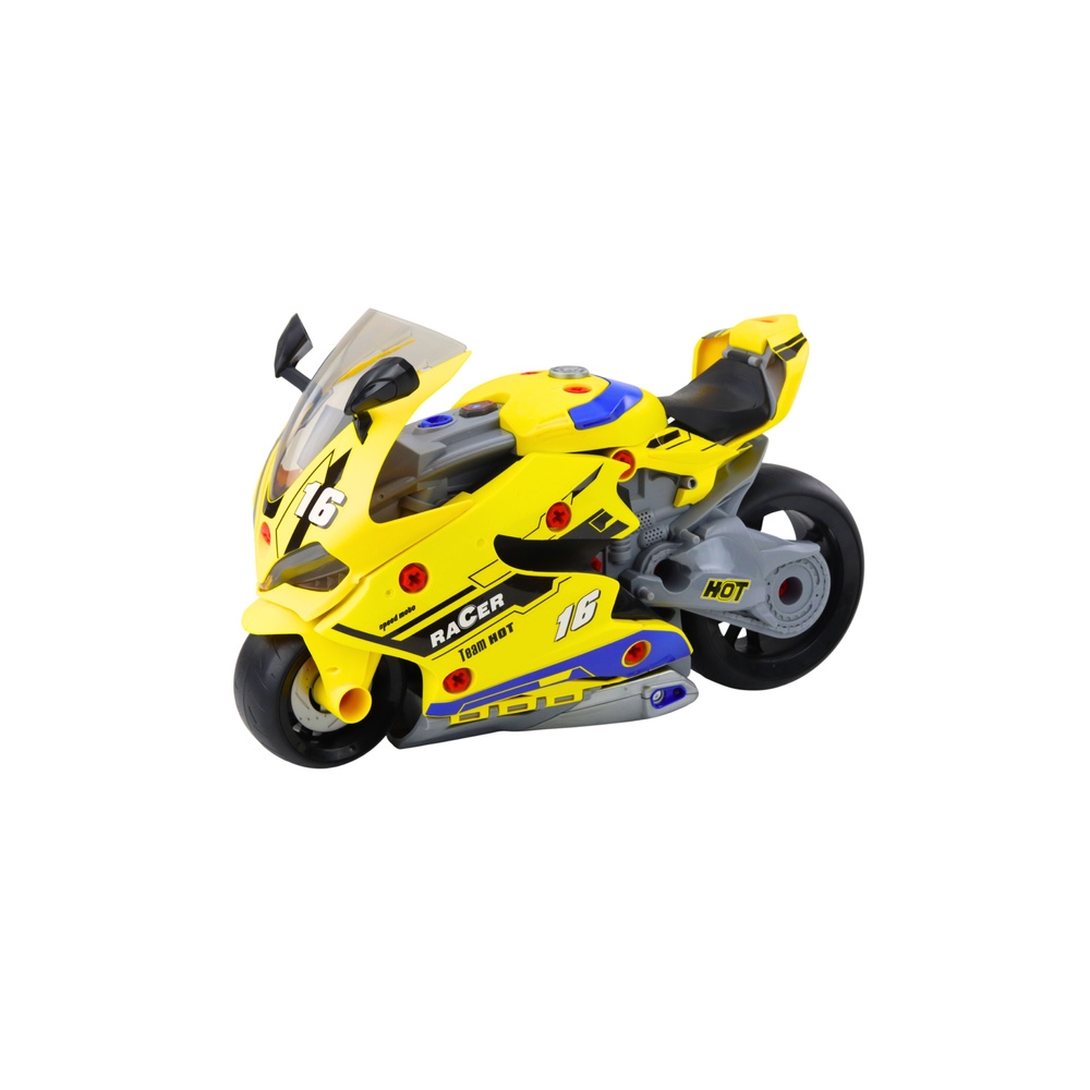 Konstruktorius Motociklas 2in1 dirbtuvių žibintai garsai dūmai geltoni 43cm-Žaislai, Konstruktoriai, Įvairūs konstruktoriai-e-va
