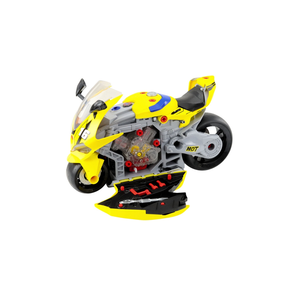 Konstruktorius Motociklas 2in1 dirbtuvių žibintai garsai dūmai geltoni 43cm-Žaislai, Konstruktoriai, Įvairūs konstruktoriai-e-va