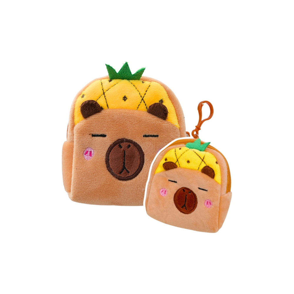 Pliušinė piniginė su raktų pakabuku Capybara Pineapple Yellow 9,5 x 8 cm-Drabužiai ir aksesuarai, Aksesuarai, Rankinės, kuprinės