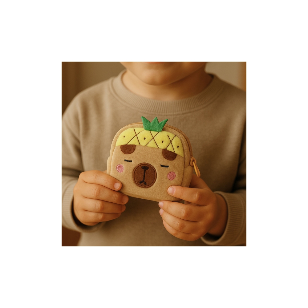 Portfelik Pluszowy Z Brelokiem Kapibara Ananas Żółty 9,5 x 8 cm