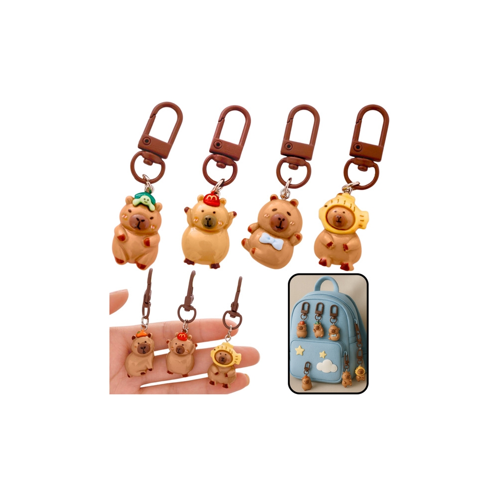 Mini raktų pakabukų rinkinys Capybara figūrėlės raktų papuošalai 4 vnt.
