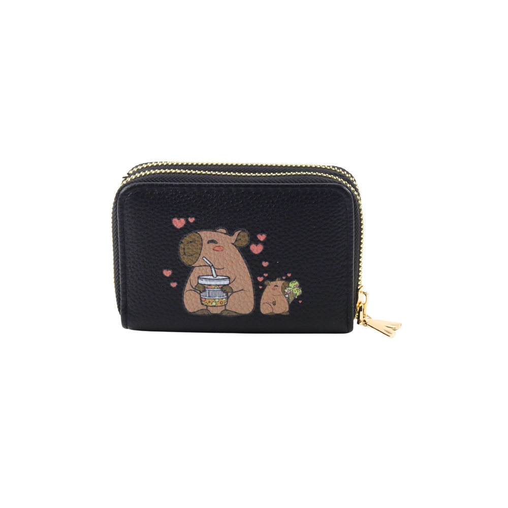 Dviejų skyrių piniginė Capybara 12,5 x 8,5 cm juoda-Drabužiai ir aksesuarai, Aksesuarai, Rankinės, kuprinės, lagaminai-e-vaikas