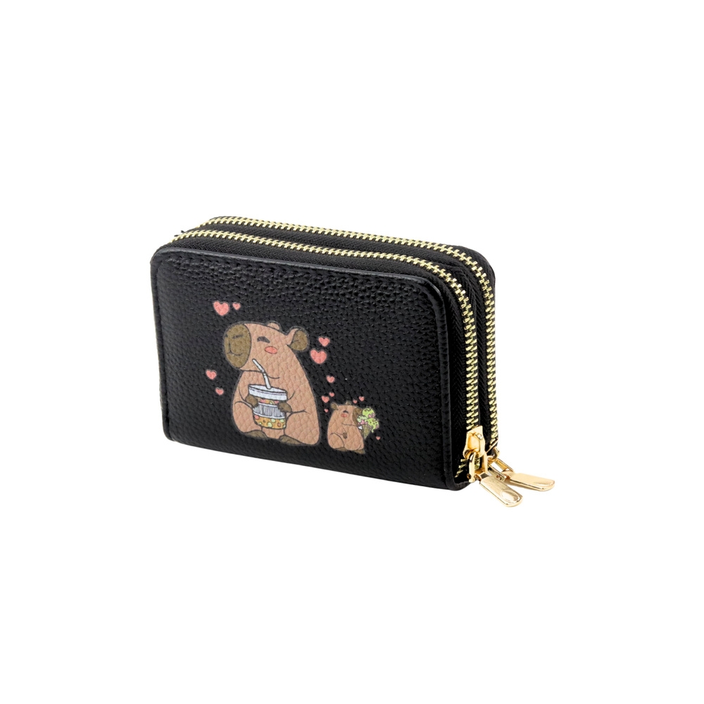 Dviejų skyrių piniginė Capybara 12,5 x 8,5 cm juoda-Drabužiai ir aksesuarai, Aksesuarai, Rankinės, kuprinės, lagaminai-e-vaikas