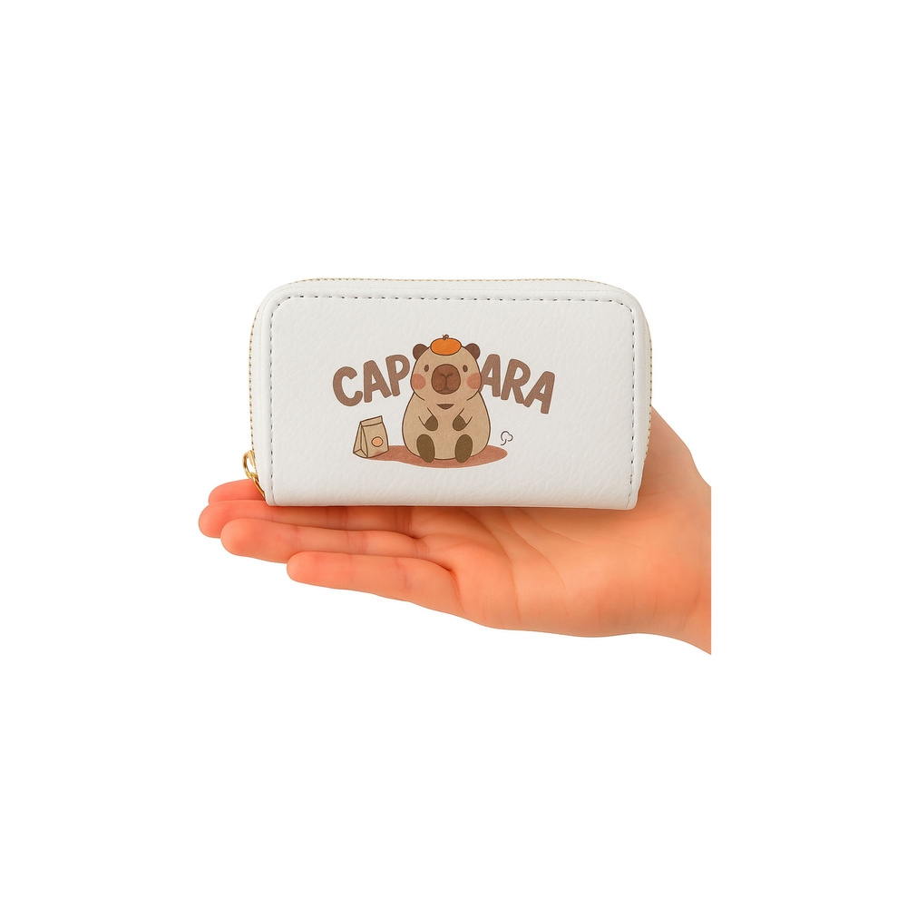 Dviejų skyrių piniginė Capybara 12,5 x 8,5 cm, balta-Drabužiai ir aksesuarai, Aksesuarai, Rankinės, kuprinės, lagaminai-e-vaikas