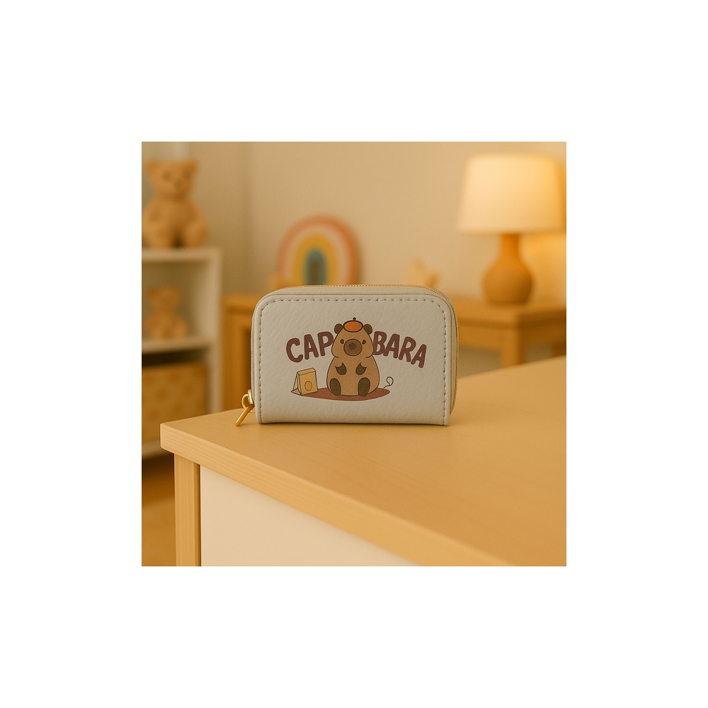 Dviejų skyrių piniginė Capybara 12,5 x 8,5 cm, balta-Drabužiai ir aksesuarai, Aksesuarai, Rankinės, kuprinės, lagaminai-e-vaikas