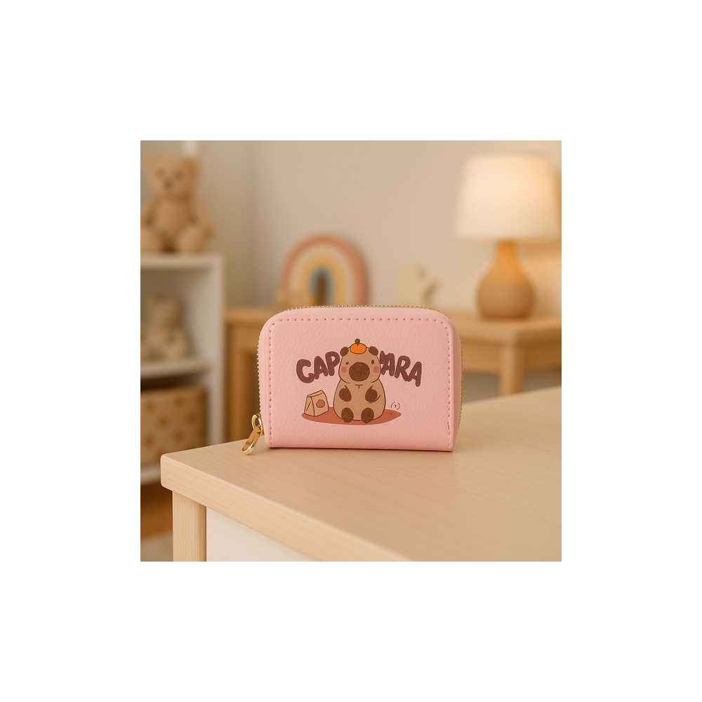 Portfel Dwukomorowy Przegrody na Karty Kapibara Różowy 12,5 x 8,5cm