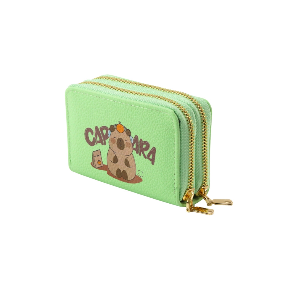 Dviejų skyrių piniginė Capybara 12,5 x 8,5 cm, žalia-Drabužiai ir aksesuarai, Aksesuarai, Rankinės, kuprinės, lagaminai-e-vaikas