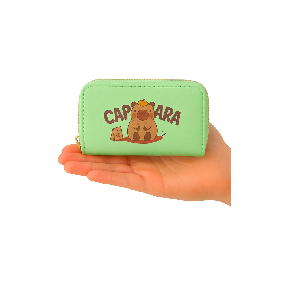 Dviejų skyrių piniginė Capybara 12,5 x 8,5 cm, žalia-Drabužiai ir aksesuarai, Aksesuarai, Rankinės, kuprinės, lagaminai-e-vaikas