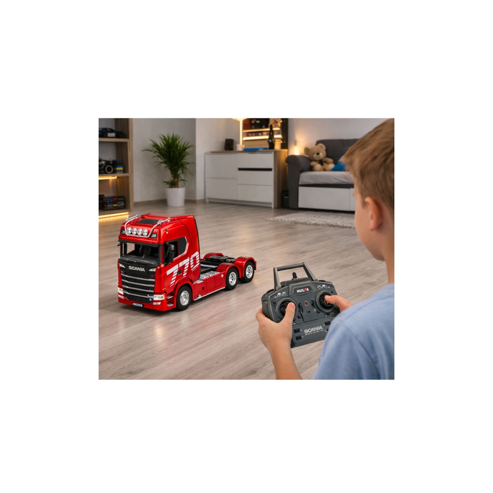 Nuotoliniu būdu valdomas Scania vilkikas RC Huina 1501, raudonas, 1:18-Žaislai, Auto ir transporto žaislai, Valdomos radijo bang