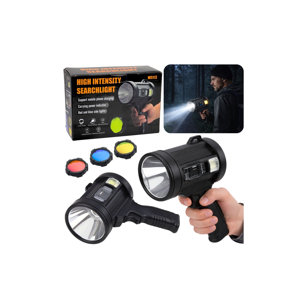 LED prožektorius Saulės 6 režimai Powerbank Keičiami filtrai 23 cm-Namai, laisvalaikis, turizmas, Turizmas-e-vaikas