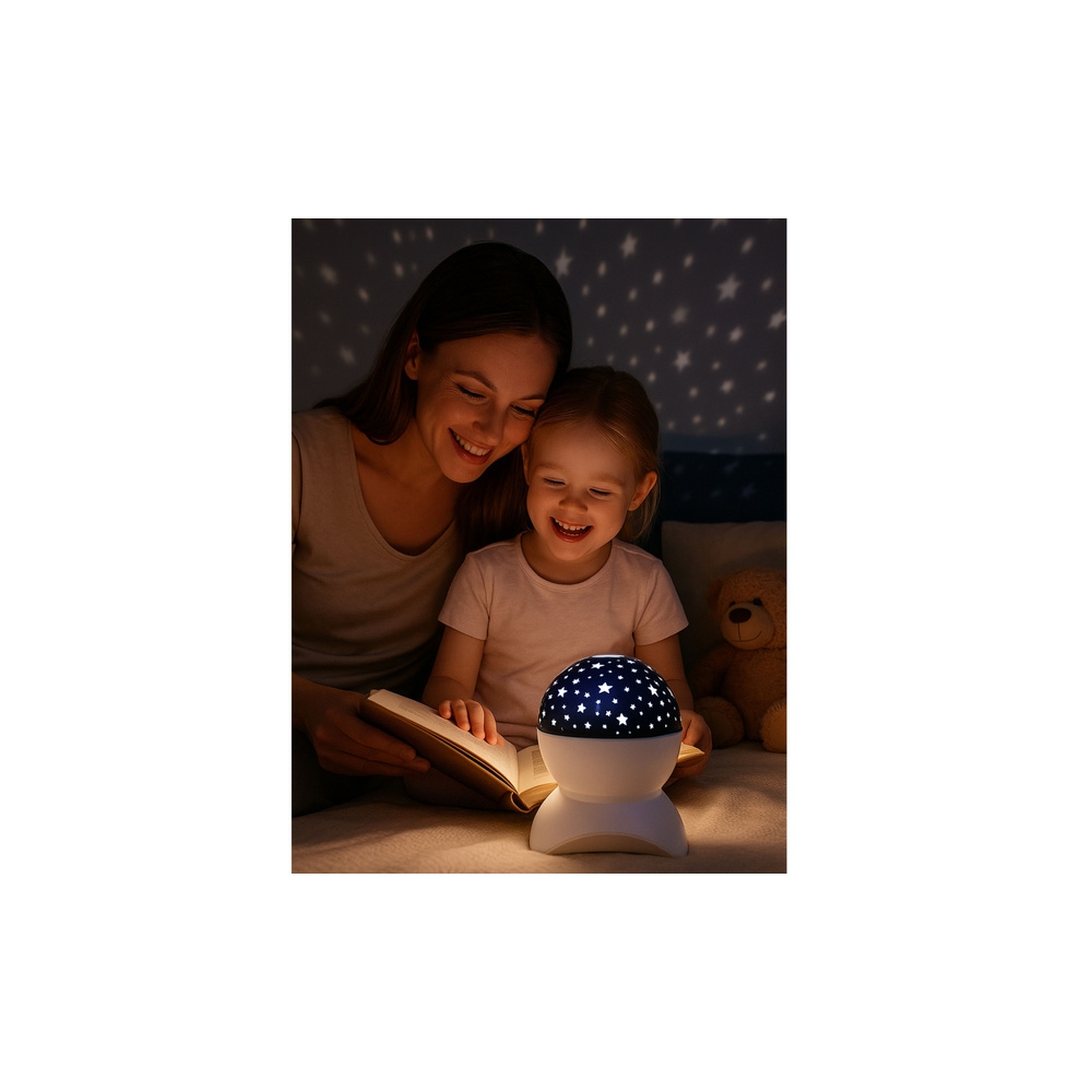 Naktinė šviesa Žvaigždžių projektorius garsiakalbis 3in1 LED "Bluetooth" balta-Miegui, Migdukai ir karuselės, Miego žaislai-e-va