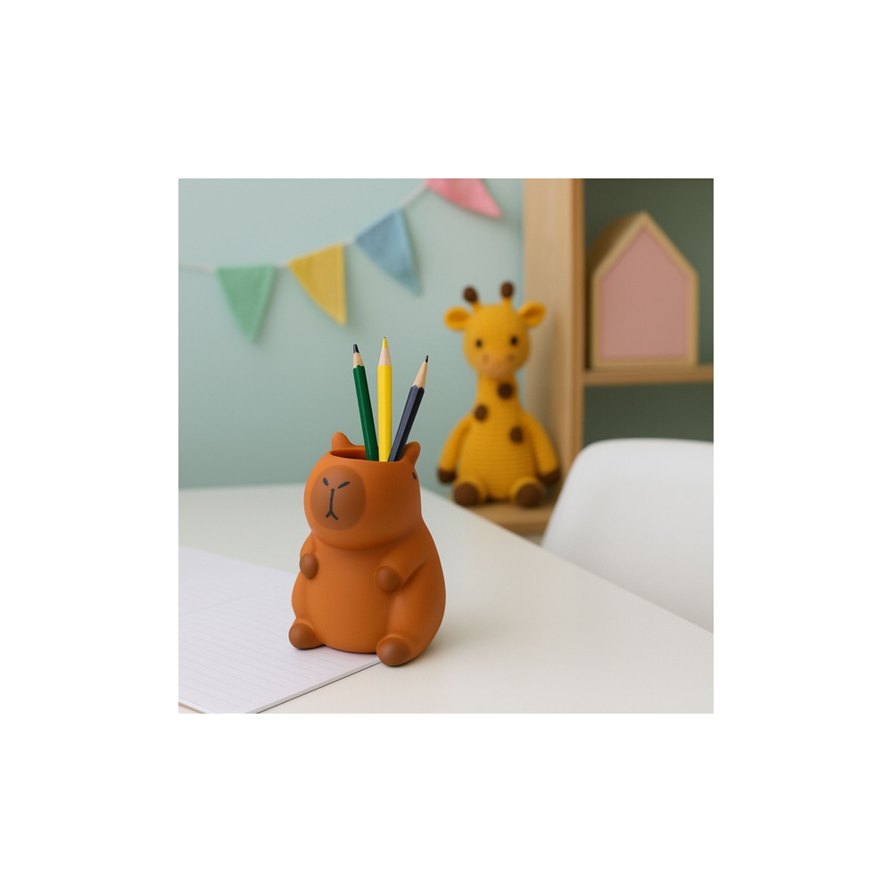 Rašiklių laikiklis Capybara figūrėlė Organizatorius rudas 10 x7 cm