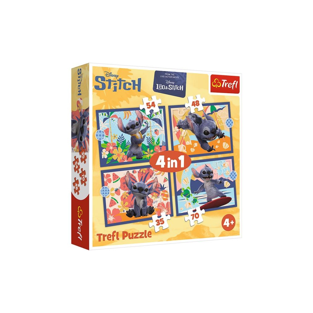 Dėlionė - 4in1 (25, 48, 54, 70) - Atostogos Havajuose - Disney Stitch - Trefl 34666-Žaislai, Dėlionės, Dėlionės iki 500 detalių-
