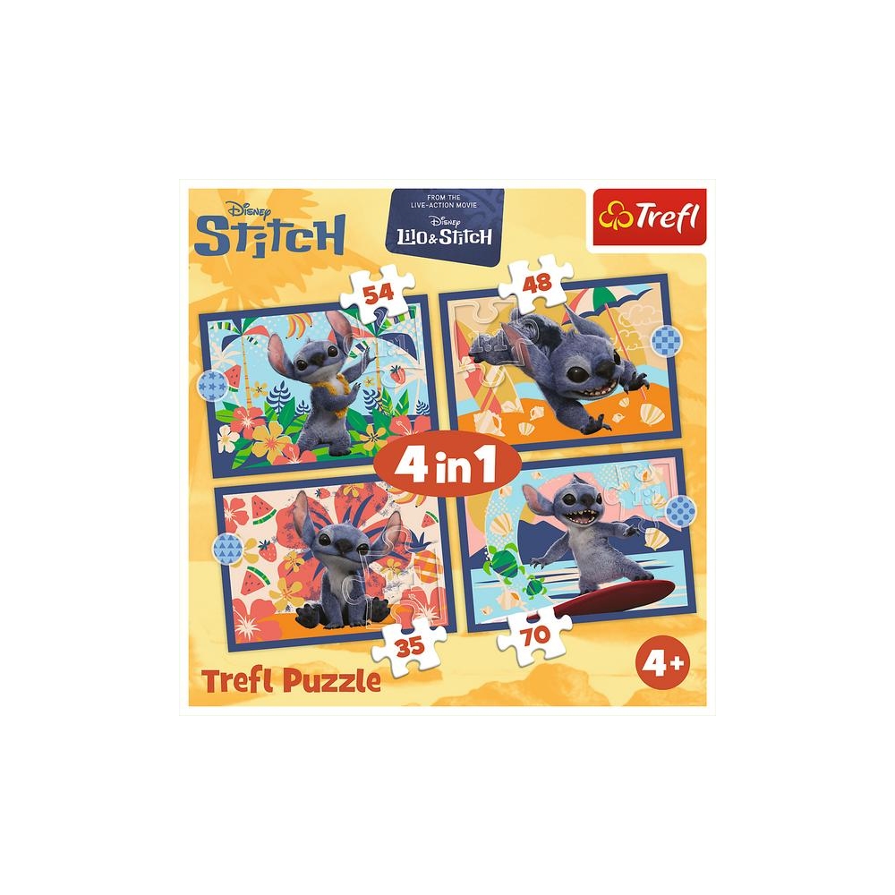 Dėlionė - 4in1 (25, 48, 54, 70) - Atostogos Havajuose - Disney Stitch - Trefl 34666-Žaislai, Dėlionės, Dėlionės iki 500 detalių-