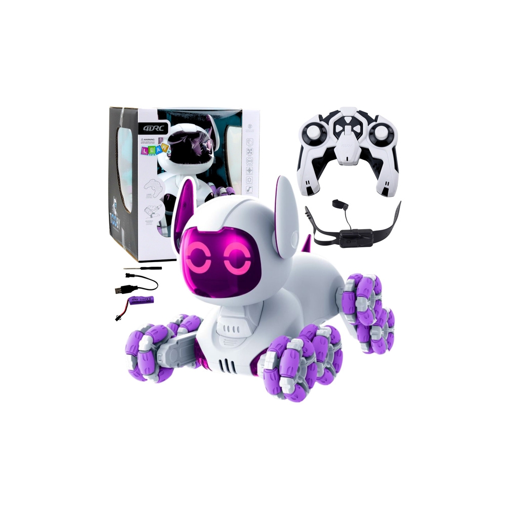 Robot Pies TOOBY Zdalnie Sterowany RC 360° Światła Dźwięki Biało-Fioletowy