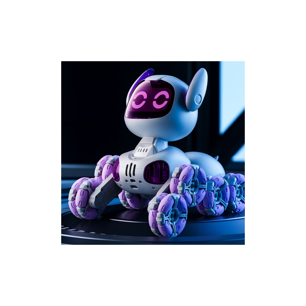 Robot Pies TOOBY Zdalnie Sterowany RC 360° Światła Dźwięki Biało-Fioletowy