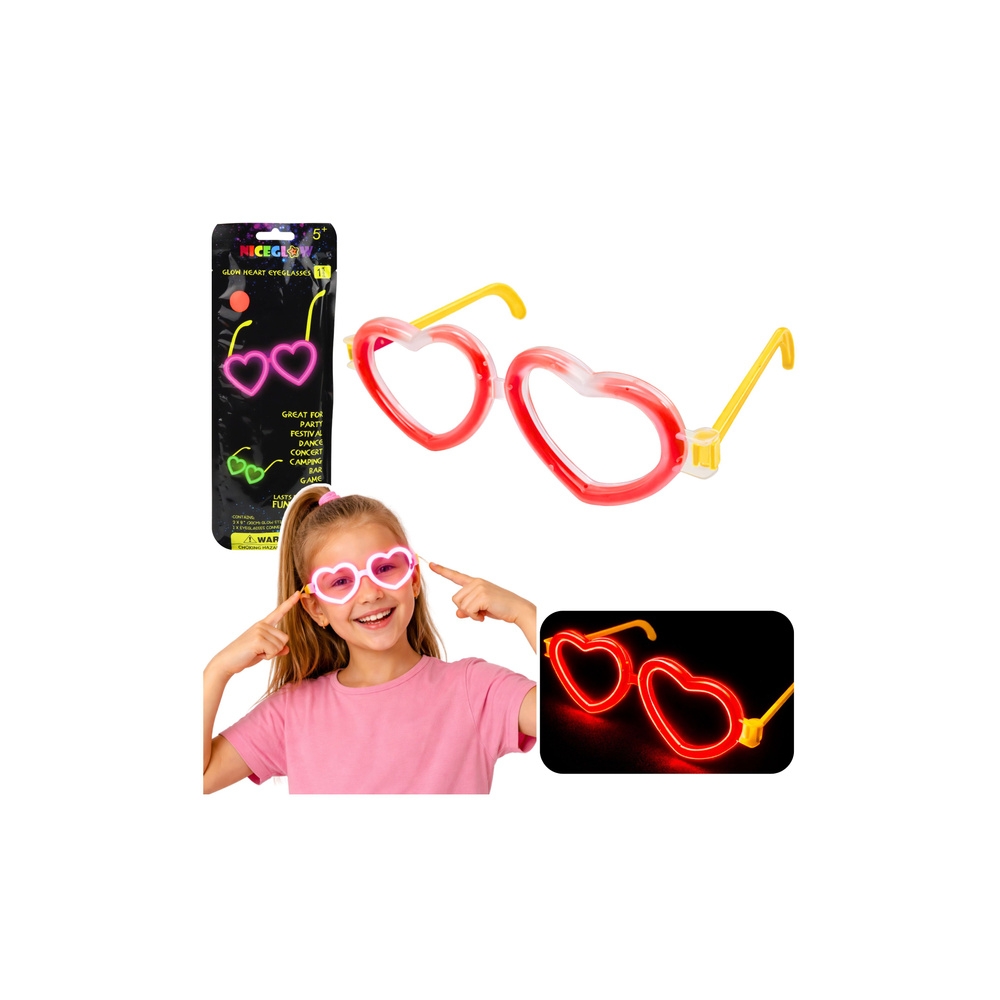 Fluorescenciniai akiniai su širdelėmis, šviečiančiais tamsoje, „Stick Neon“ raudoni