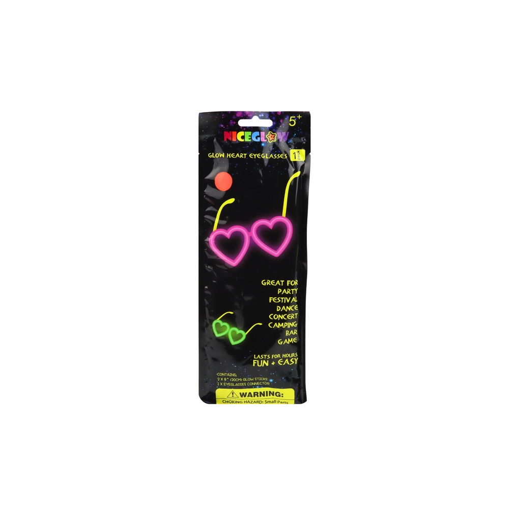Fluorescenciniai akiniai su širdelėmis, šviečiančiais tamsoje, „Stick Neon“ raudoni