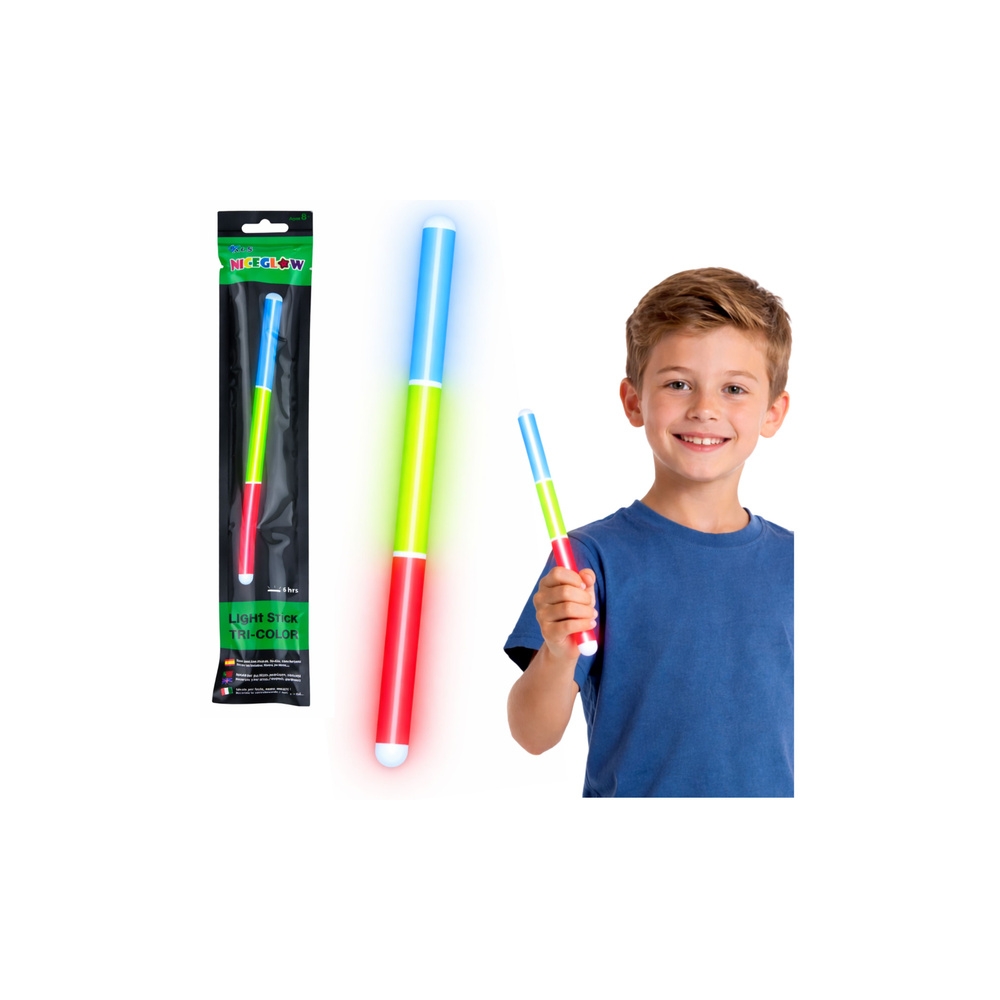 Trispalvė fluorescencinė, tamsoje šviečianti neoninė lazdelė, 31,5 cm