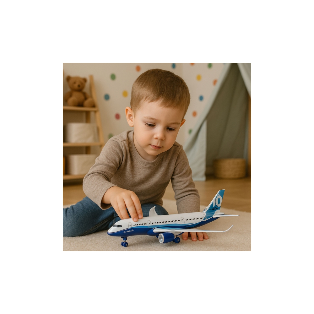 Samolot Pasażerski Z Napędem Pull Back Metalowy Światła Dźwięki 23 cm