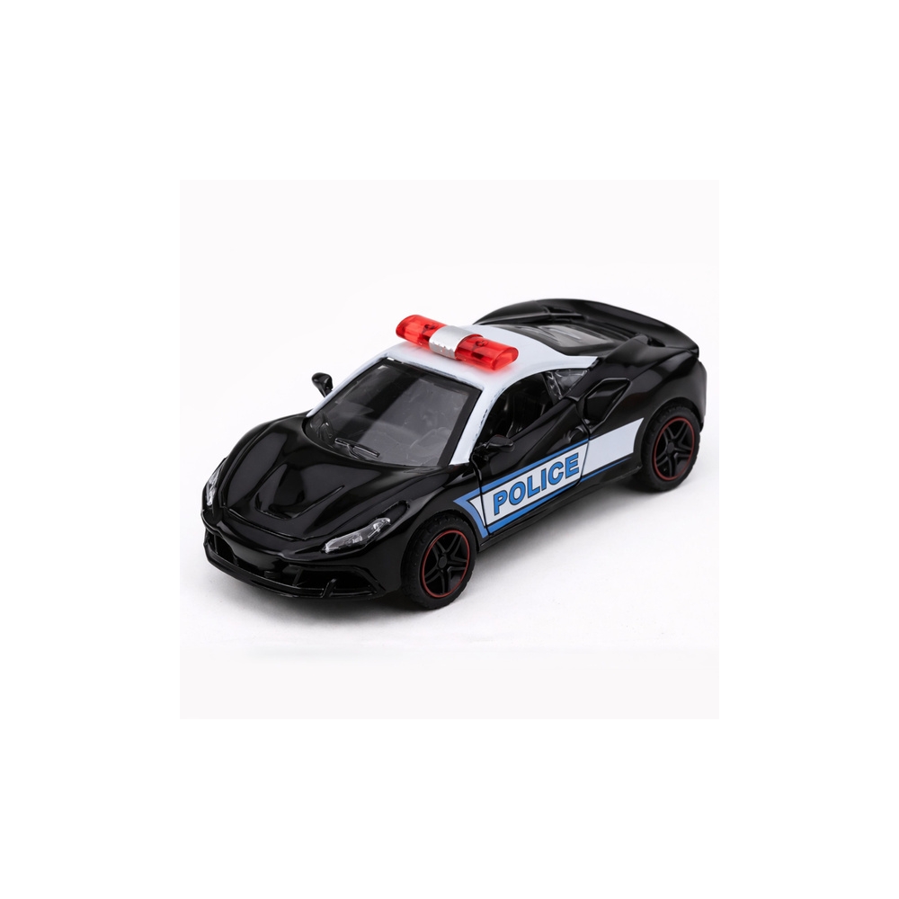 Sportinis Policijos automobilis su varikliu, metalinis „pull-back“ modelis, juodos spalvos, 1:43-Žaislai, Auto ir transporto žai