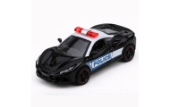 Policijos sportinis automobilis su varikliu, metalinis „pull-back“ modelis, juodos spalvos, 1:43