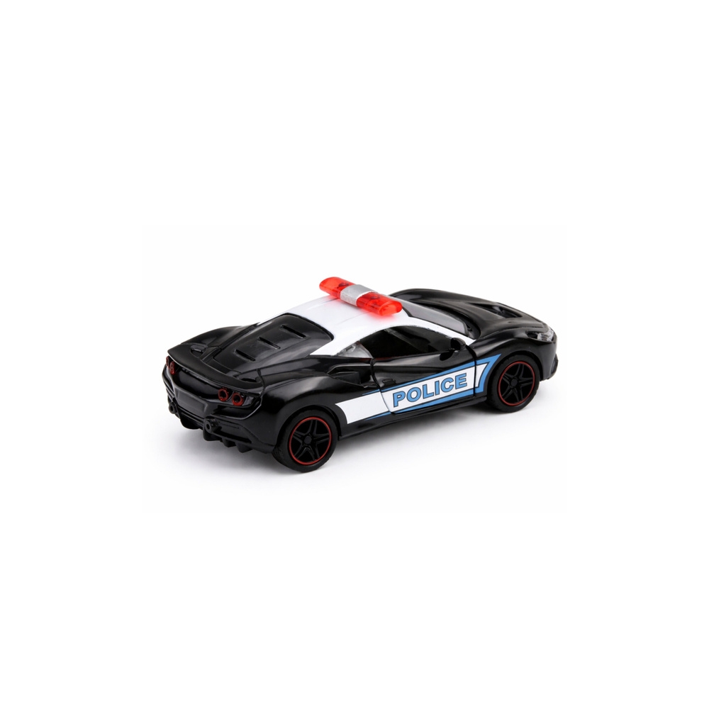 Sportinis Policijos automobilis su varikliu, metalinis „pull-back“ modelis, juodos spalvos, 1:43-Žaislai, Auto ir transporto žai