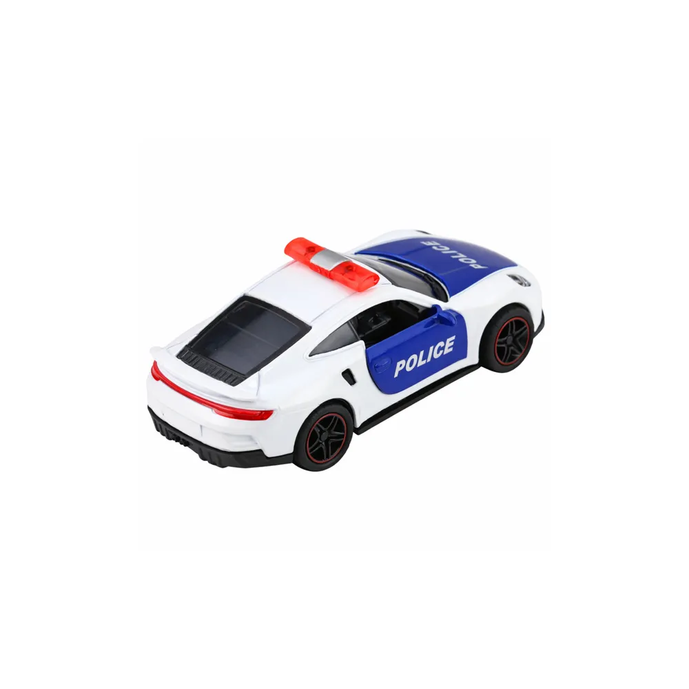 Sportinis Policijos automobilis su varikliu, metalinis „pull-back“ modelis, baltas, 1:43-Žaislai, Auto ir transporto žaislai, Ma