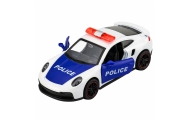 Policijos sportinis automobilis su varikliu, metalinis „pull-back“ modelis, baltas, 1:43