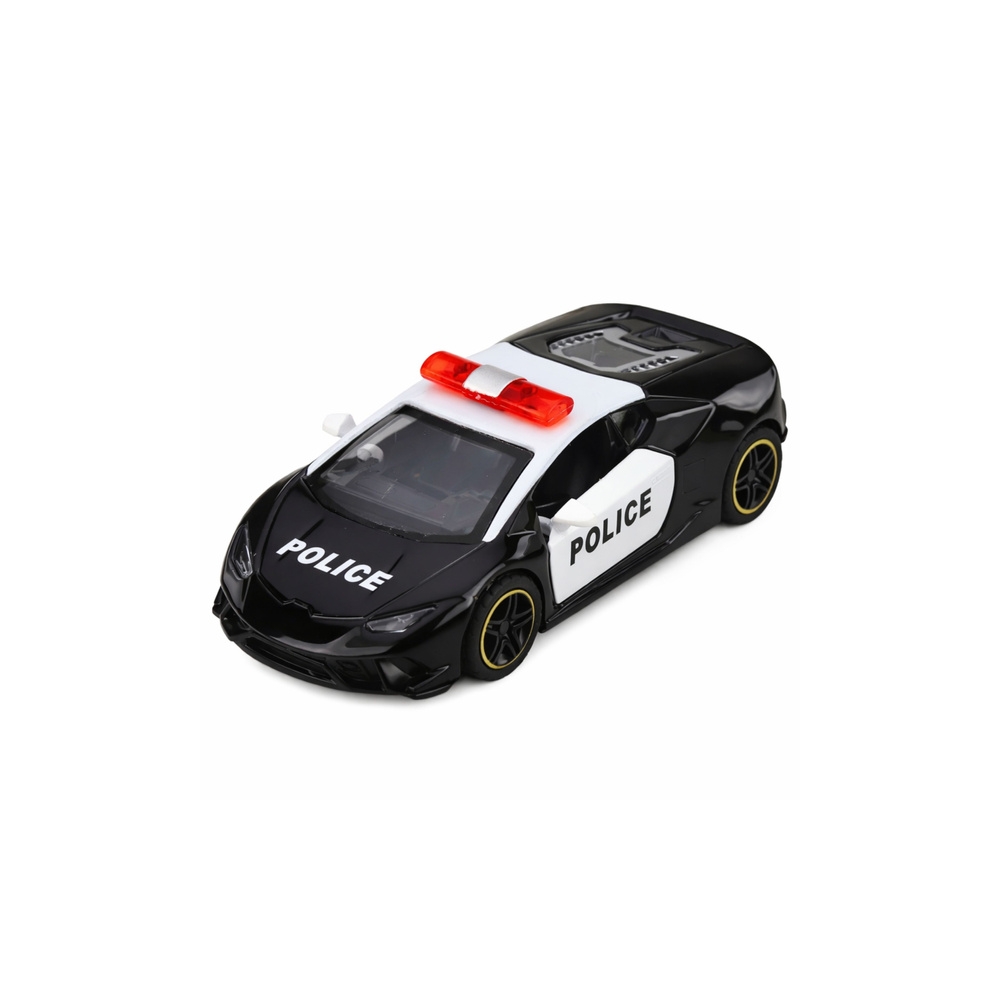 Sportinis policijos automobilis su varikliu, metalinis „pull-back“ modelis, juodos spalvos, 1:43-Žaislai, Auto ir transporto žai