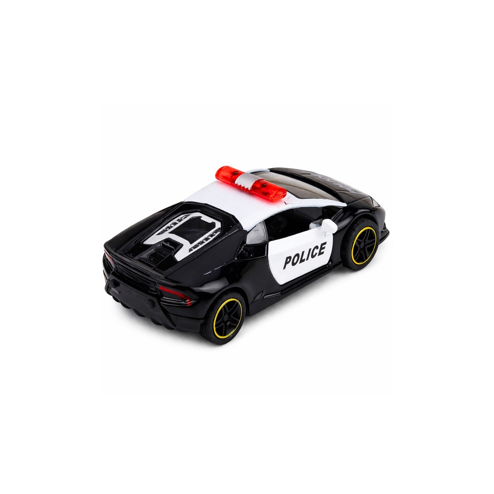 Sportinis policijos automobilis su varikliu, metalinis „pull-back“ modelis, juodos spalvos, 1:43-Žaislai, Auto ir transporto žai