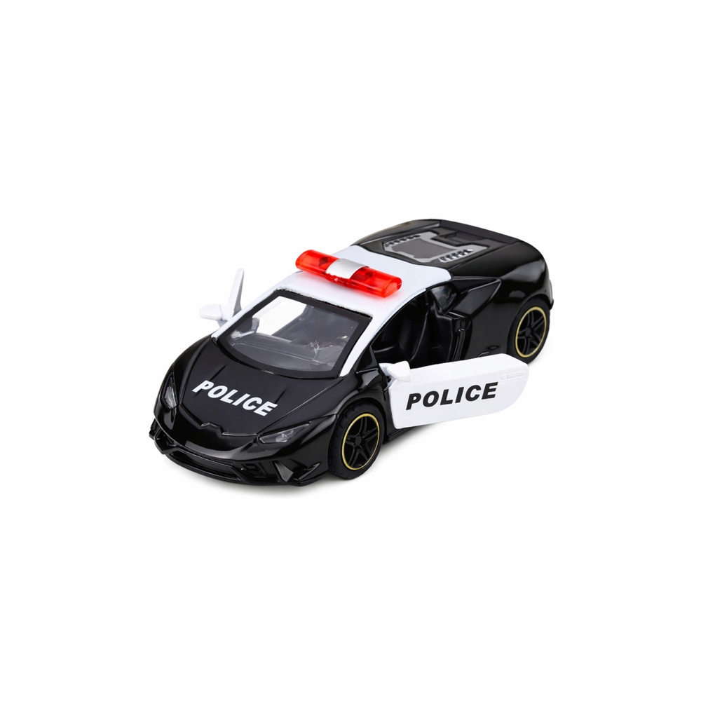 Sportinis policijos automobilis su varikliu, metalinis „pull-back“ modelis, juodos spalvos, 1:43-Žaislai, Auto ir transporto žai