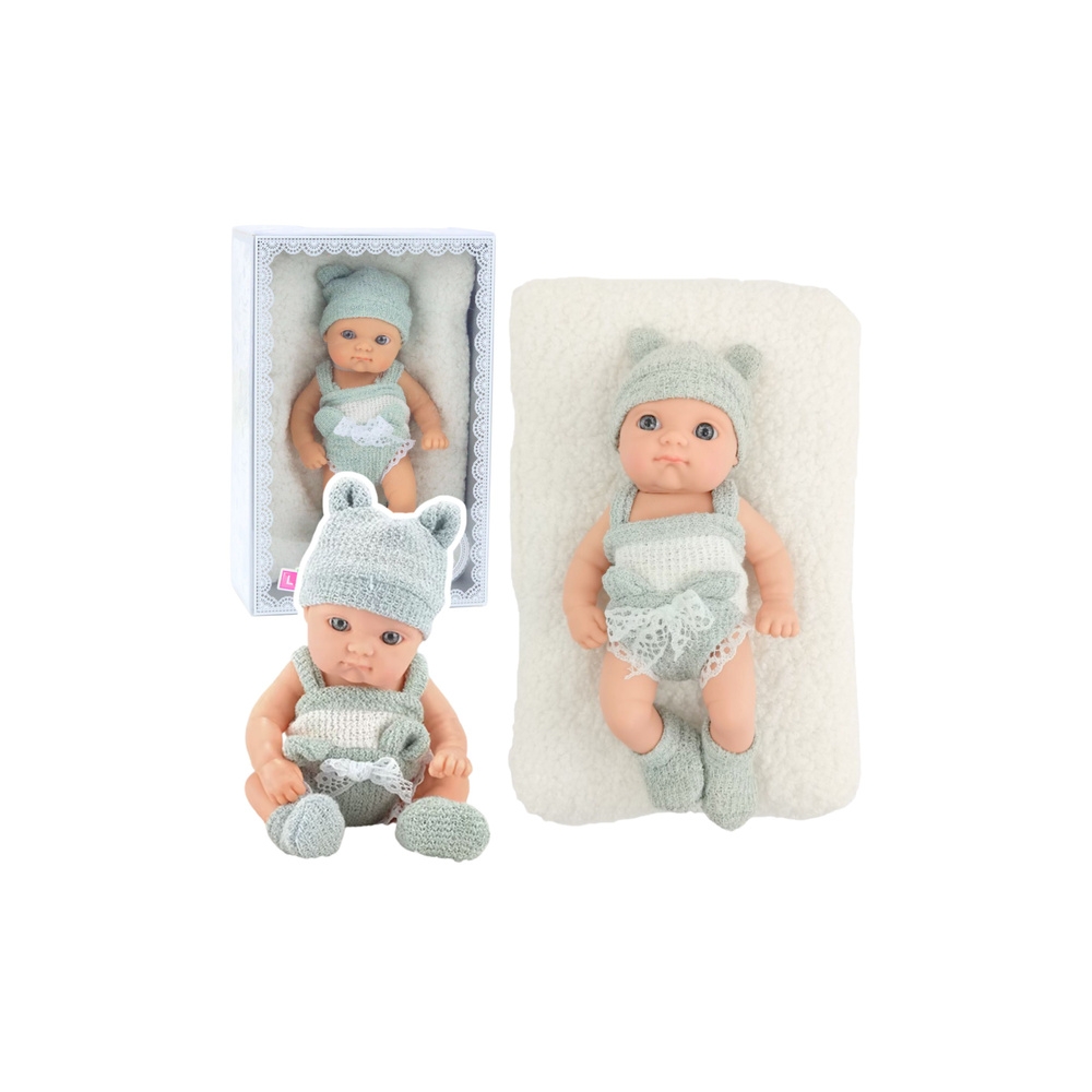 Lėlė kūdikis su antklode, baltais ir pilkais drabužėliais, kepurė 18 cm-Žaislai, Lėlės ir jų priedai, Lėlės-e-vaikas